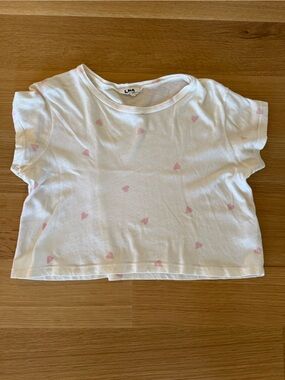 LNA White Crop Tee with Pink Heart Print